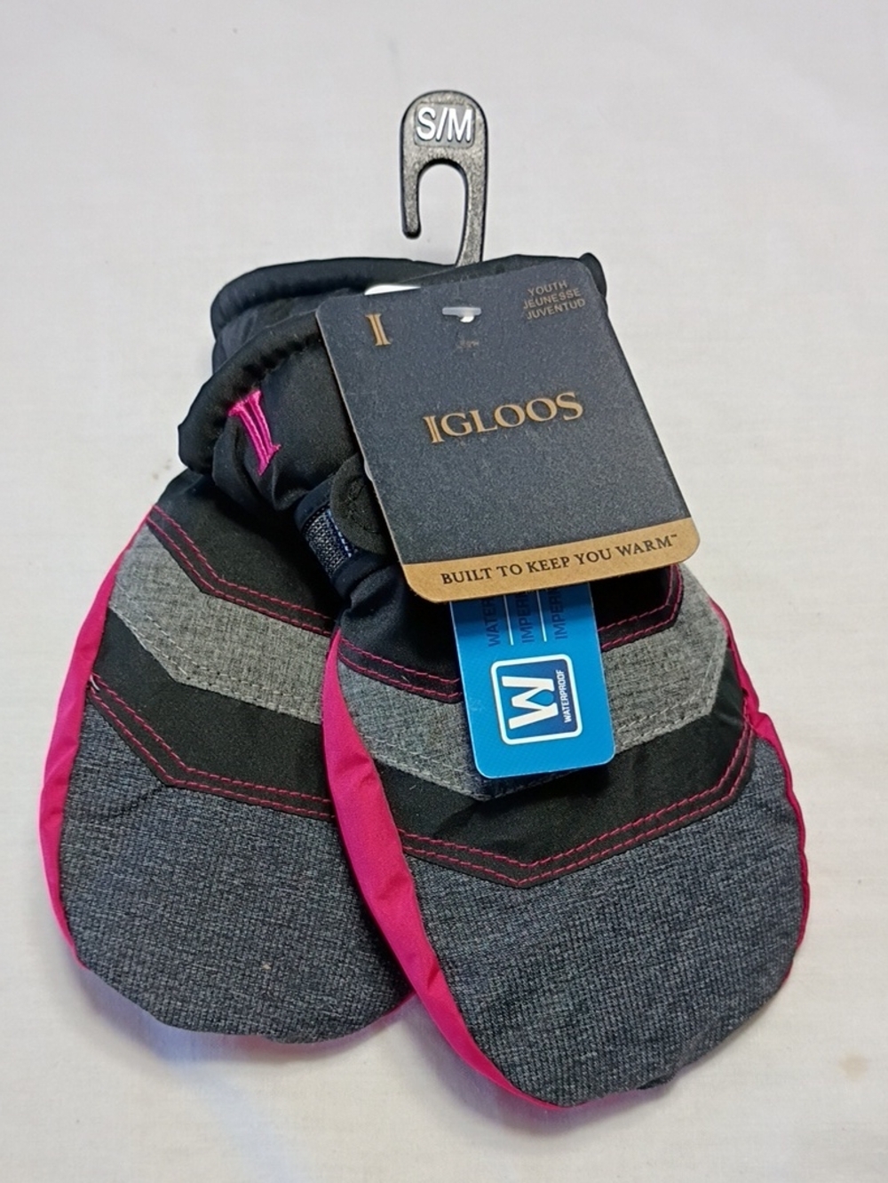 NWT Igloos Pink,Black Gray  Insulated Winter Mittens Youth Small/Medium